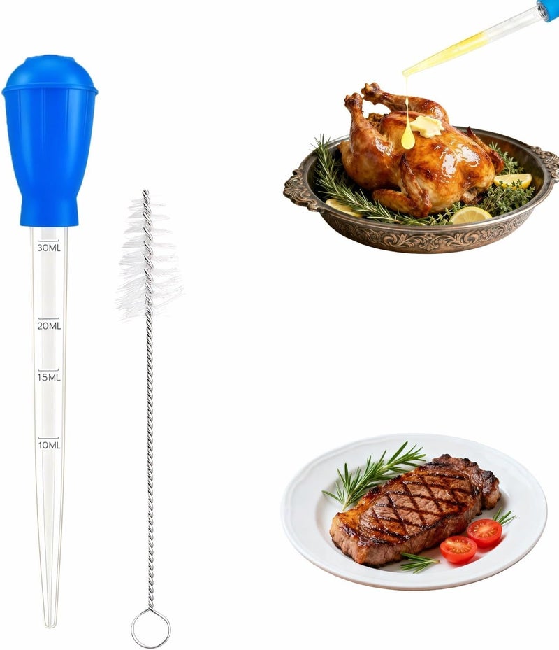 RyanDesign Premium Turkey Baster & Multi-Purpose Syringe, 30ml Heat Resistant Food Baster with Cleaning Brush for Kitchen, Aquarium, Marinade Injector, Basting, Oil Fuel Dispensing (Blue) - Image 1
